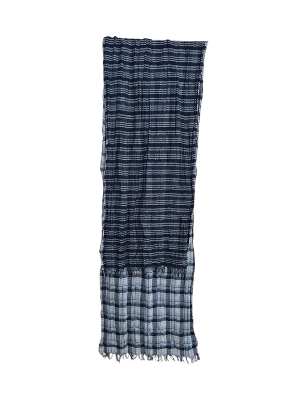POLO RALPH LAUREN Plaid Scarf Blue Gray Lightweight Cotton Fringe Preppy Classic
